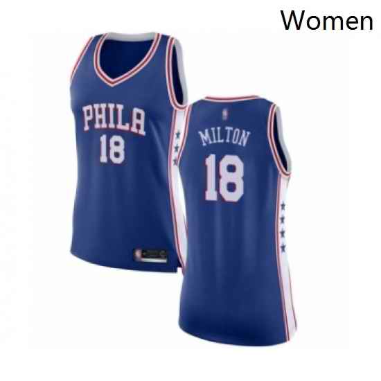 Womens Philadelphia 76ers 18 Shake Milton Swingman Blue Basketball Jersey Icon Edition
